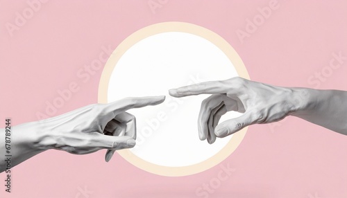 Marble statue hands reaching each other isolated background photo