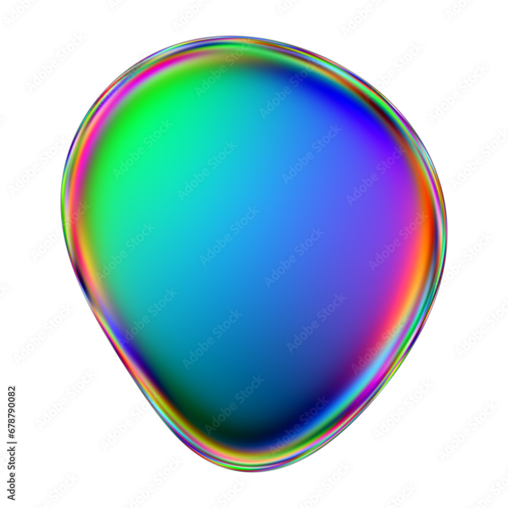 Iridescent blob shape. Abstract multicolor design element isolated on a transparent background.