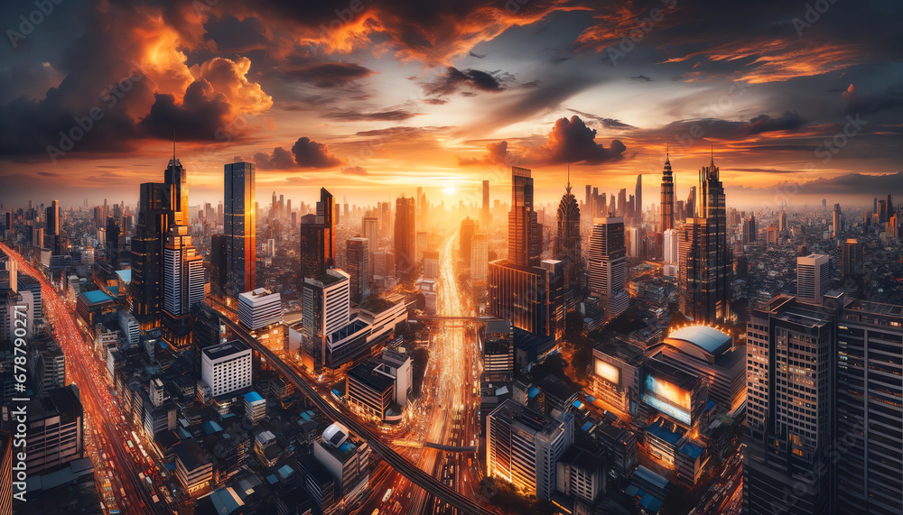 Sunset Over the City: Dynamic Urban Panorama