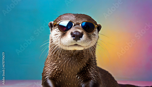 funny otter wearing sunglasses in studio with a colorful and bright background generative ai © Wendy