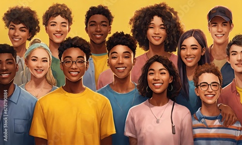 Group of smiling multiethnic people standing together and looking at camera 