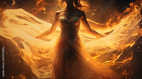 Triple exposure: A dance of flames, leaves, and ethereal energy.