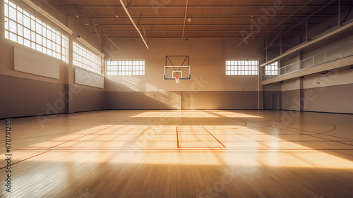 empty basketball court with light from the window.