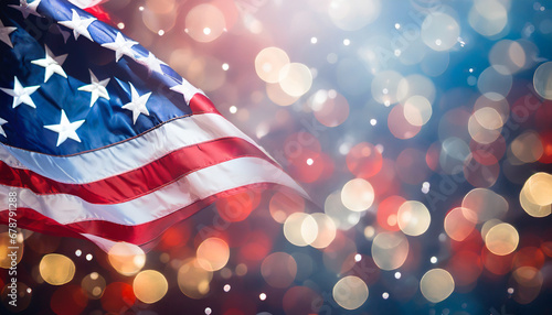 american flag and bokeh background with copy space for 4 july independence day and other celebration