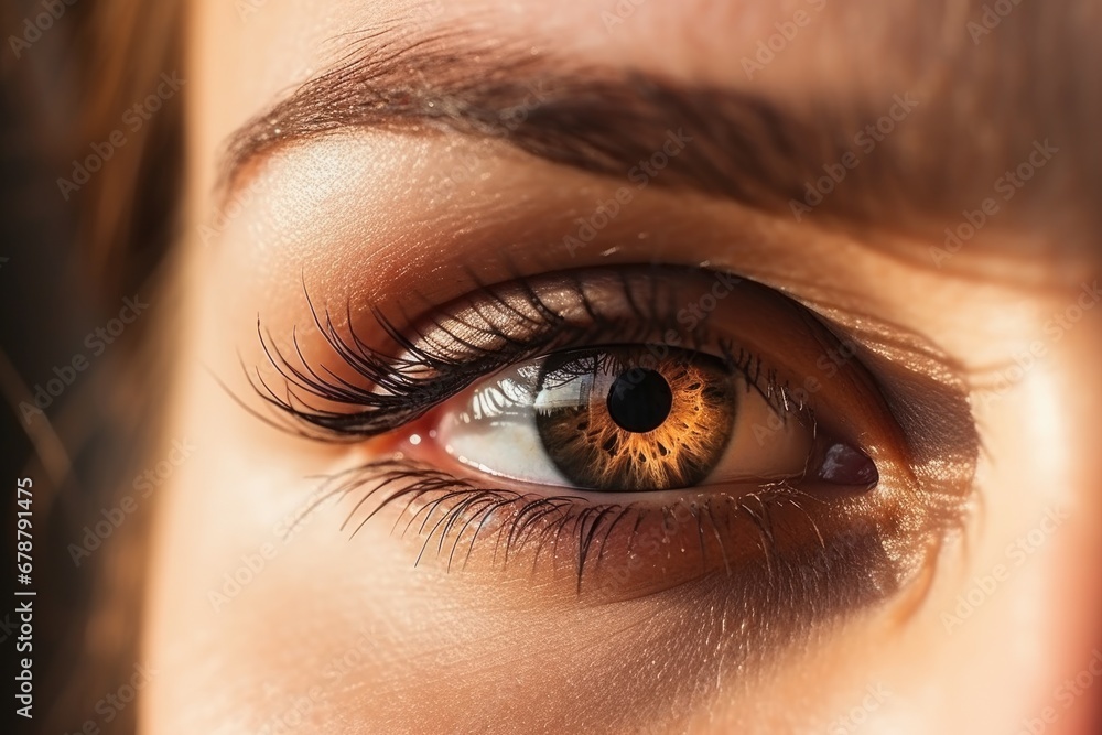 Obraz premium Macro young woman close up, AI Generated