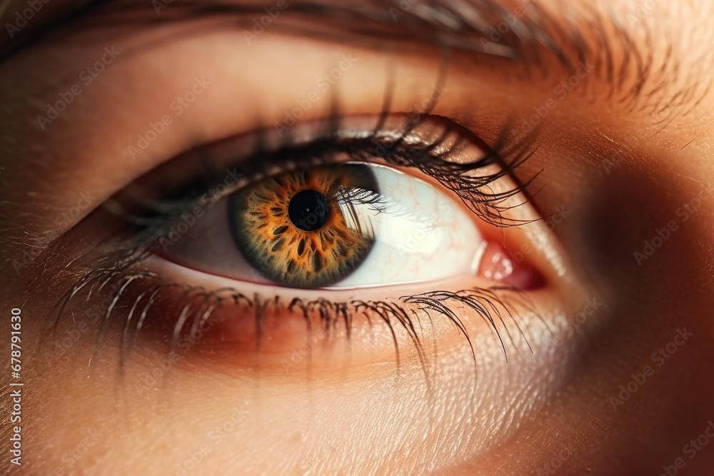 Naklejka premium Macro young woman close up, AI Generated