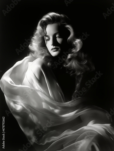 portrait of a woman vintage black and white pin-up photography, gorgeous blond women, ai generated 