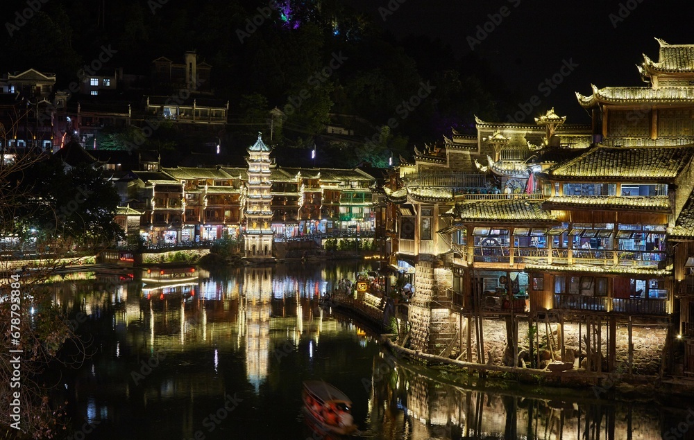 Fenghuang Ancient Town in Hunan Provice, China is known for its traditional stilt houses