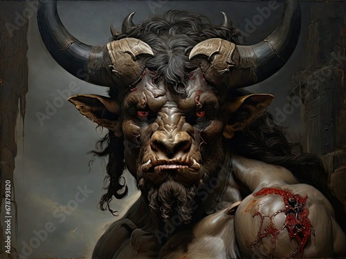 3D rendering of a demon with horns and horns in a dark room  © Sagar