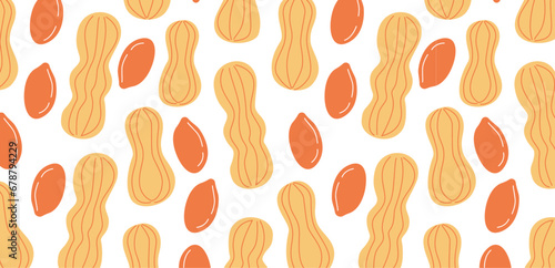 Peanuts vector graphic isolated on white background. Peeled and unpeeled nuts. Whole fruits with kernel wallpaper. Cartoon vector flat graphic.