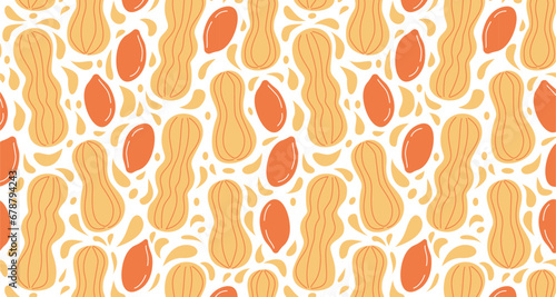 Peanuts butter vector graphic isolated on white background. Peeled and unpeeled nuts. Whole fruits with kernel wallpaper. Cartoon vector flat graphic.