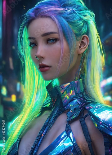 3d rendering of a female cyborg with futuristic makeup and hairstyle
