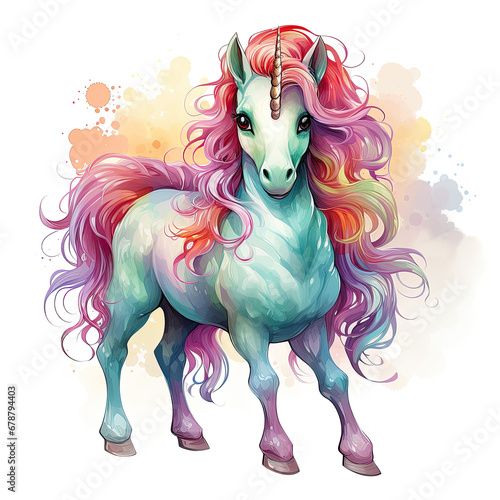 watercolor rainbow unicorn clipart  Generative Ai