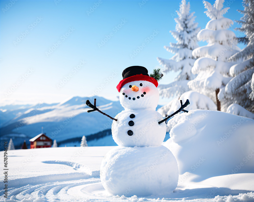 Fototapeta premium snowman in the mountains.