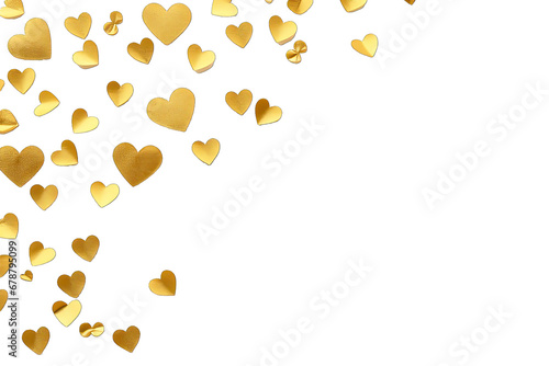 Elegant gold heart paper scattered On Transparent Background