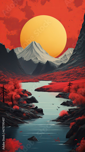Red Sun Rising  A Surreal Fantasy Landscape