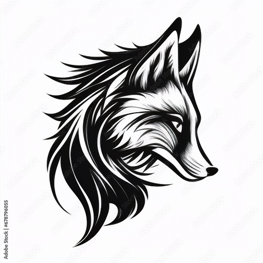 Fototapeta premium Elegant Fox Portrait: Monochrome Line Art Vector Logo