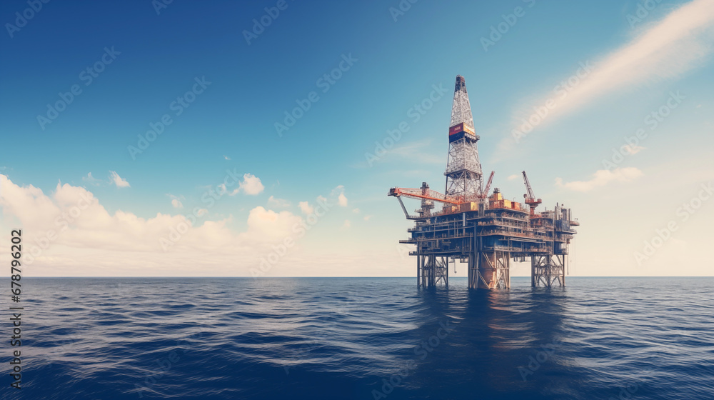 Offshore Oil Rig Platform in the Open Sea. Generative AI