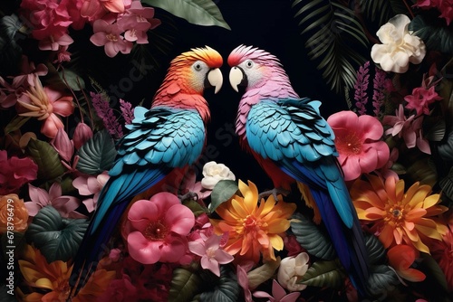 Portrait of colorful parrots