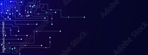 Abstract geometric with connecting dots and lines. Circuit board technology. Network connection and digital communication concept background.