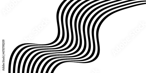 Black on white abstract perspective line stripes with 3d dimensional effect isolated on white.