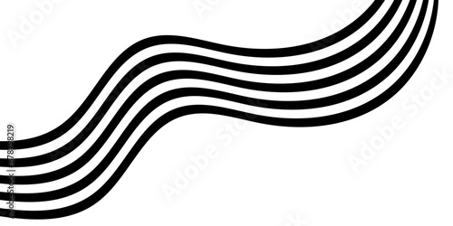 Black on white abstract perspective line stripes with 3d dimensional effect isolated on white.