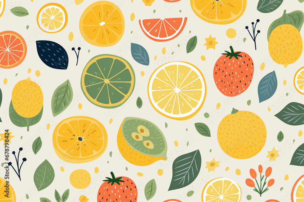 Seamless pattern of citrus fruits and berries on a light background Seamless pattern of citrus fruits and berries on a light background