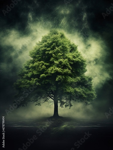 Big green tree poster, long exposure photography, generative ai