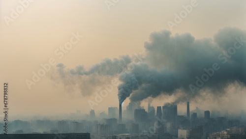 Smoke from the chimneys of a power plant in the city, environmental pollution, smog, fumes, heavy breathing