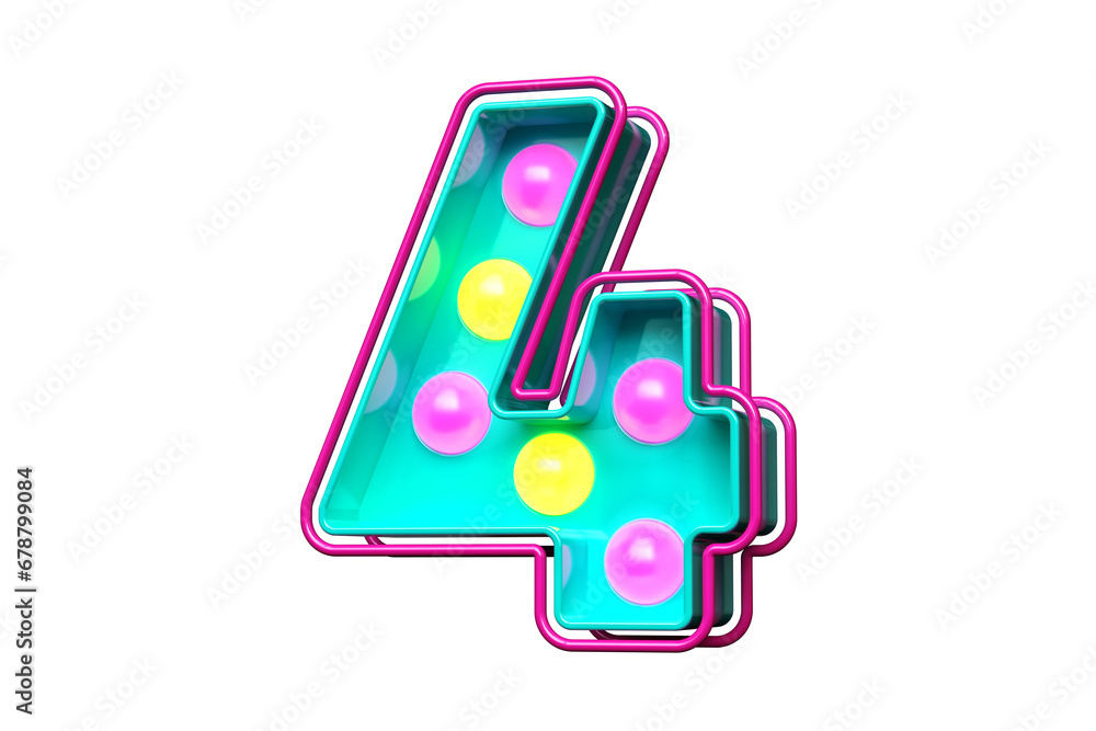 80s style typography digit number 4. Light bulb marquee typeset. High quality 3D rendering. 80s style typography digit number 4. Light bulb marquee typeset. High quality 3D rendering.