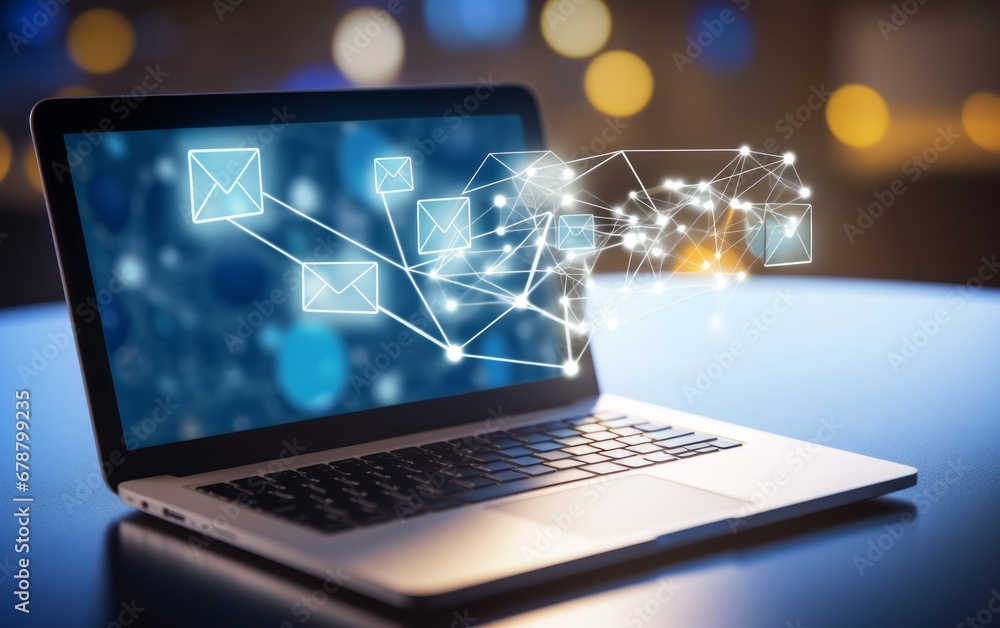 email interface on a laptop, Include elements that suggest an email marketing campaign in progress. email interface on a laptop, Include elements that suggest an email marketing campaign in progress.