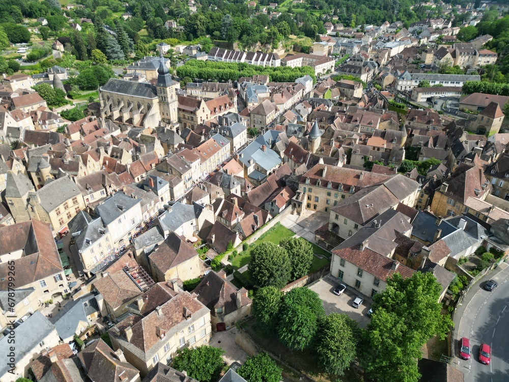 Sarlat la Caneda Dordogne, town centre  France drone,aerial