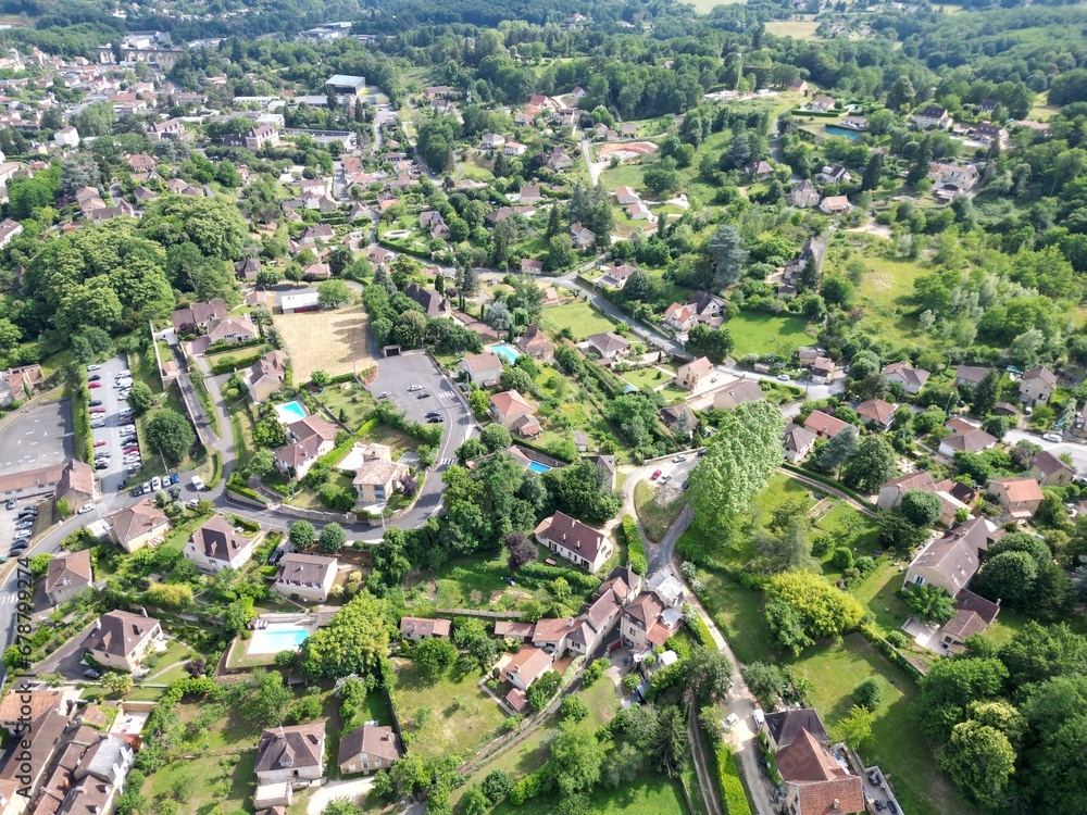 Streets houses and roads Sarlat la Caneda Dordogne,  France drone,aerial