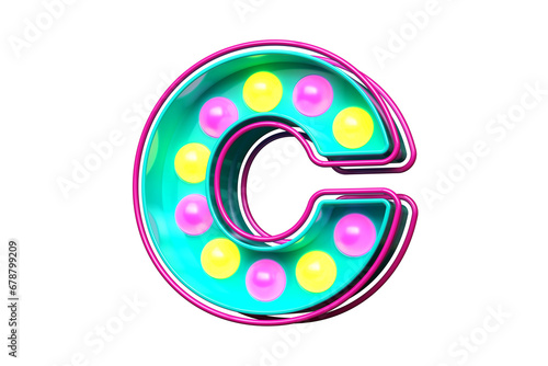 90s style typography letter C. Retro light bulb marquee lettering. High quality 3D rendering.