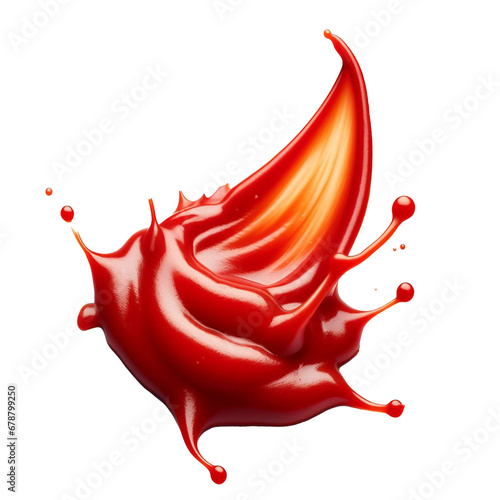 red drops and splashes of ketchup or sauce isolated on transparent background. © JimzStd
