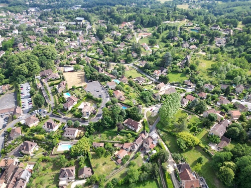 Streets houses and roads Sarlat la Caneda Dordogne,  France drone,aerial © steve