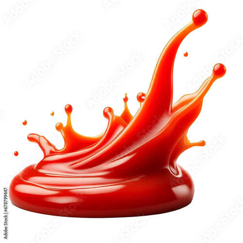 red drops and splashes of ketchup or sauce isolated on transparent background.