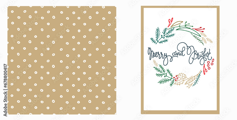 A set of greeting card and holiday wrapping pattern in the same style, for home decor and textiles. Christmas and New Year Cozy Holiday Design