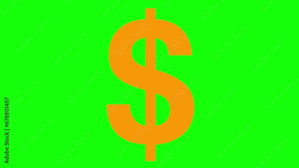 Animated orange icon of dollar. Flat symbol of currency. Concept of business, money, finance. Flat vector illustration isolated on green background. Animated orange icon of dollar. Flat symbol of currency. Concept of business, money, finance. Flat vector illustration isolated on green background.
