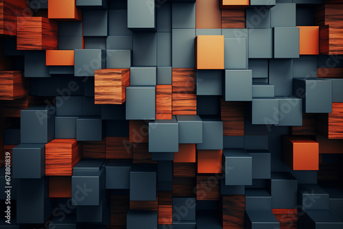 3D blocks in shades of orange and blue