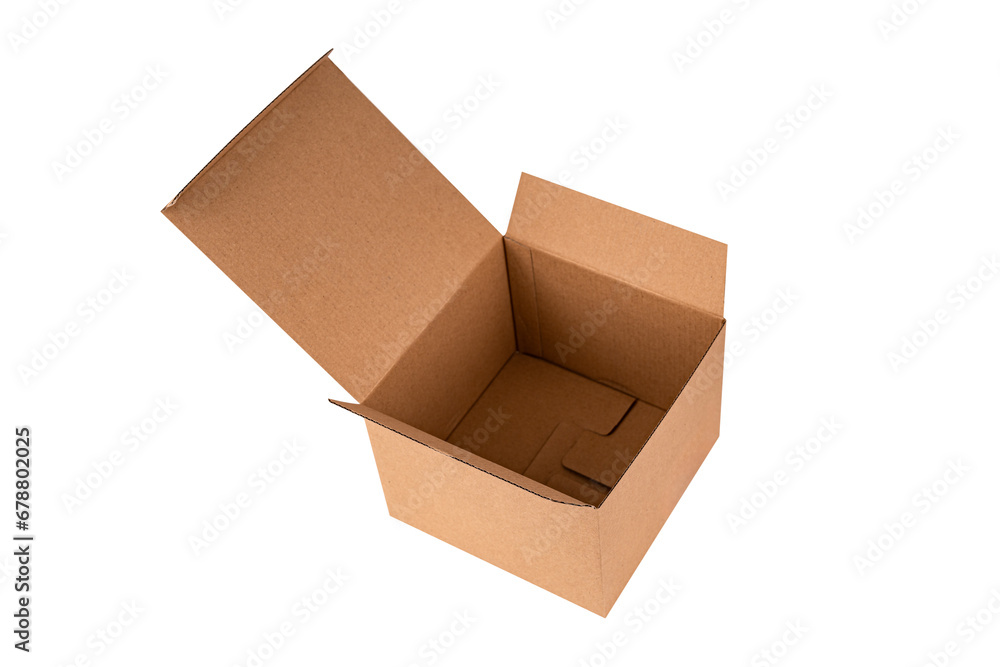 Parcel box or cardboard box isolated on white background.