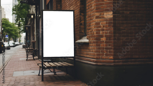 Transparent urban poster frame mockup on brick wall