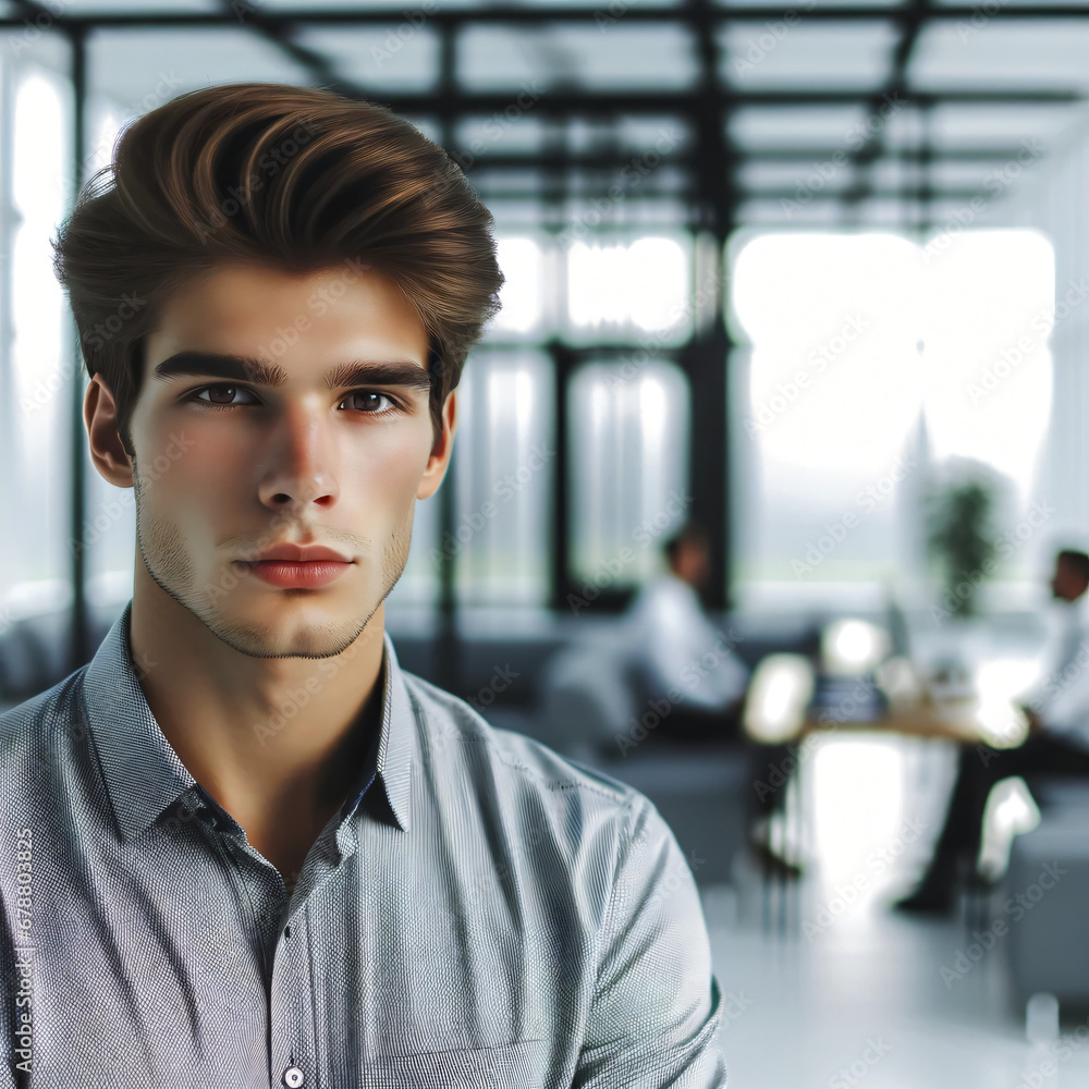 Photo of Portrait of young businessman in shirt, man smiling and looking at camera at workplace inside office, accountant with calculator behind paper work signing contracts and financial reports Photo of Portrait of young businessman in shirt, man smiling and looking at camera at workplace inside office, accountant with calculator behind paper work signing contracts and financial reports