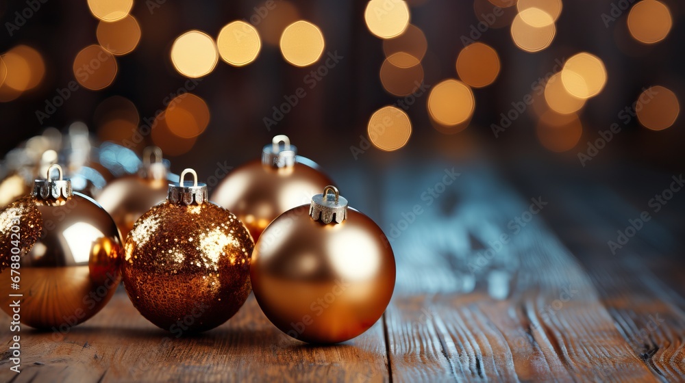 Boule de noël dorées sur une table Boule de noël dorées sur une table