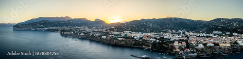 Sunrise over Sorrento, Italy. Rugged Amalfi Coast. Aerial Drone Photo