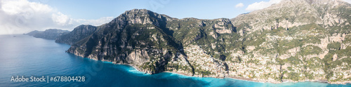 Positano, Italy. Rugged Mountains of the Amalfi Coast. Aerial Drone Photo