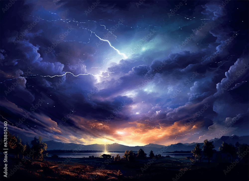 Night sky thunder storm Illustration