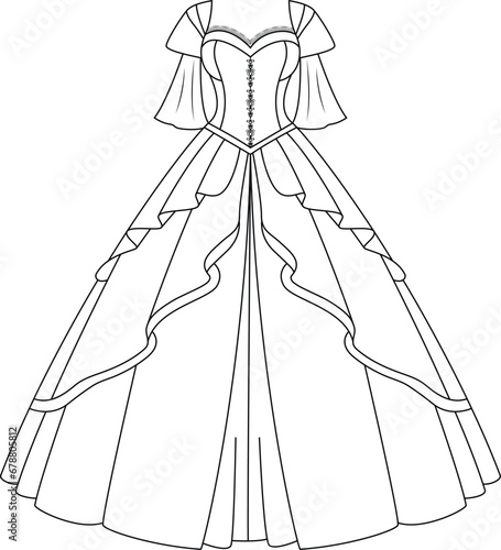 Coloring page of a princess dress for kids