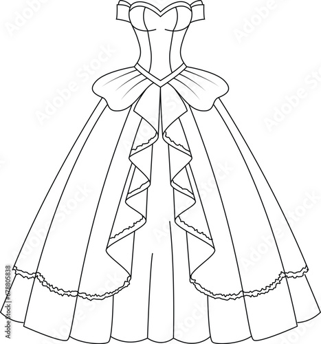 Coloring page of a princess dress for kids