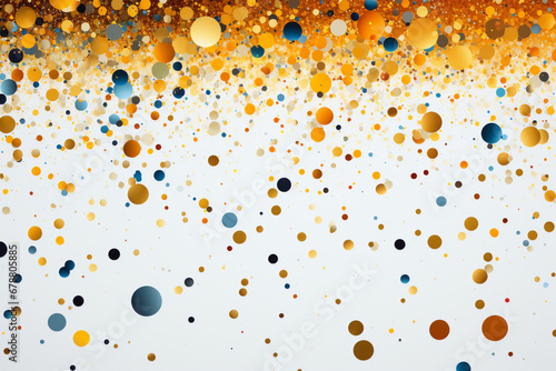 Colorful confetti dots on a white backdrop fading toward the top